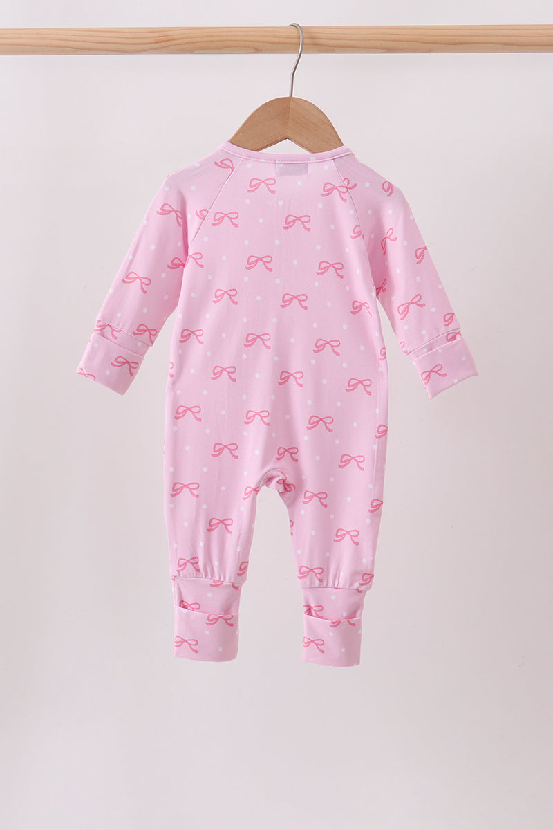 Pink bow print romper