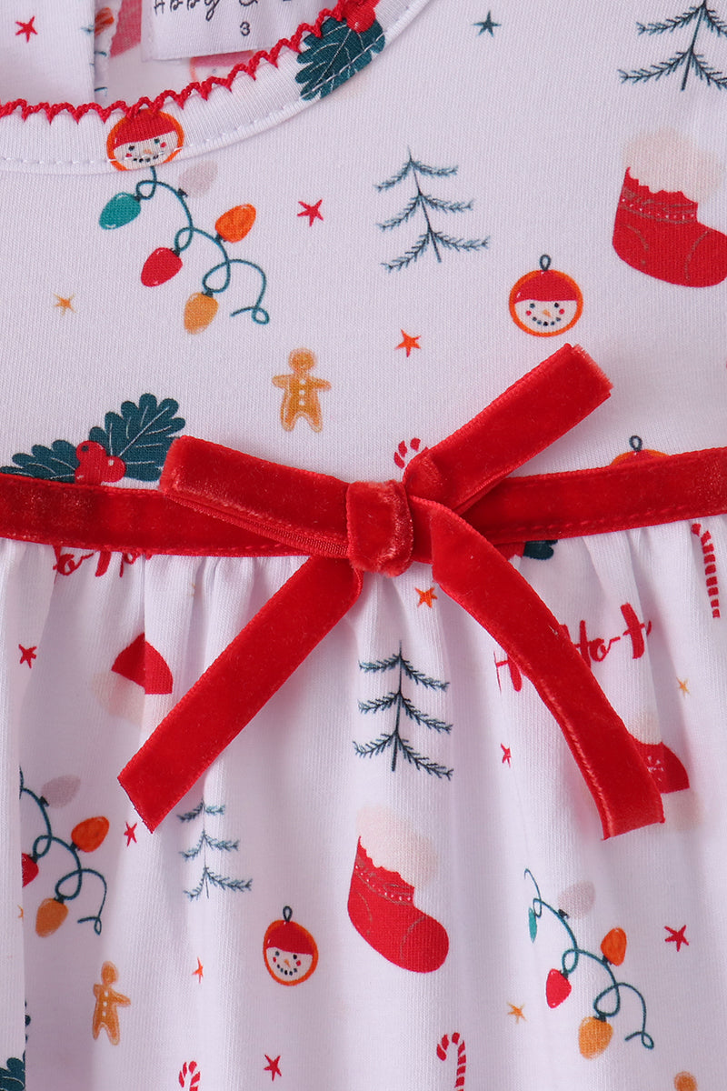 Red holly print ruffle pants set