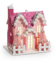 5" LIGHTED PINK VILLAGE ORNAMENT