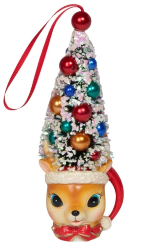 Retro Deer and Santa Mug with Sisal Tree Ornament
