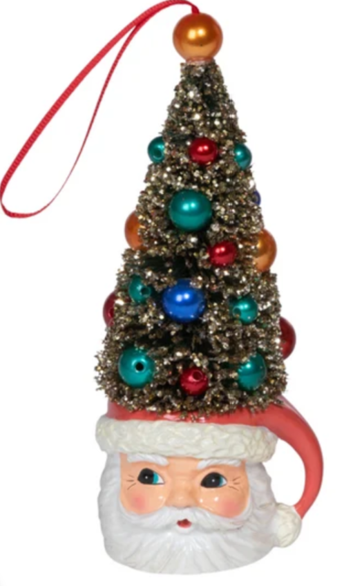 Retro Deer and Santa Mug with Sisal Tree Ornament