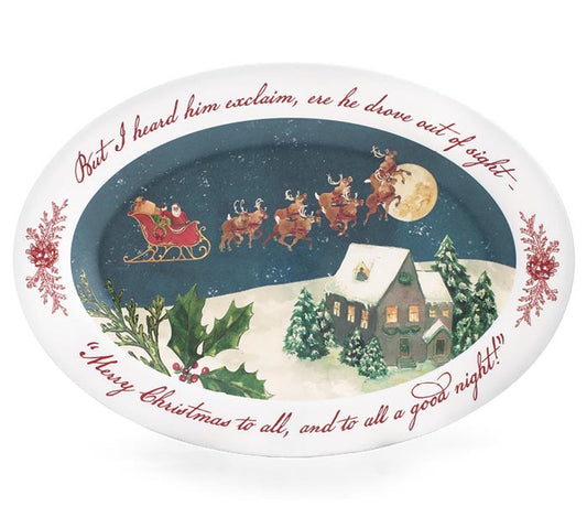 NIGHT BEFORE CHRISTMAS SLEIGH PLATTER SANTA W REINDEER