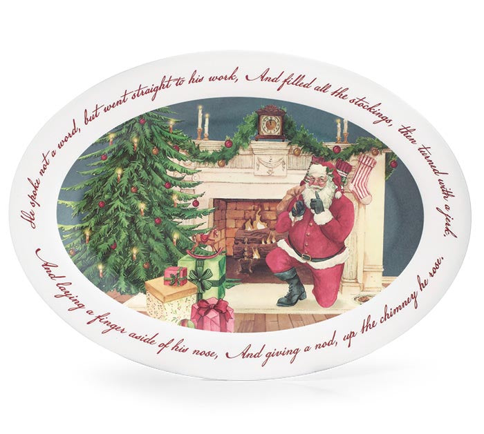 NIGHT BEFORE CHRISTMAS SLEIGH PLATTER SANTA BY FIREPLACE