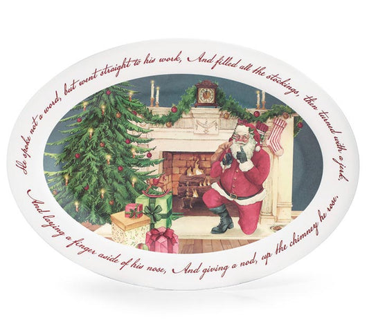 NIGHT BEFORE CHRISTMAS SLEIGH PLATTER SANTA BY FIREPLACE