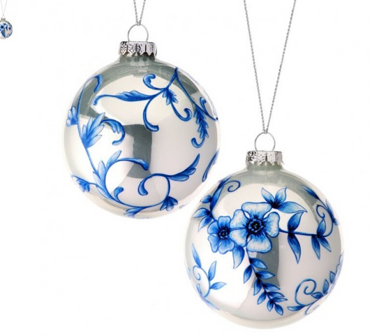 4" GLASS BLOOMSBURY FLORAL BALL ORNAMENT