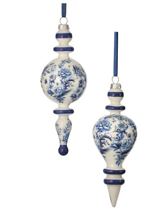 8" GLS FLORAL PRINT FINIAL ORNAMENT