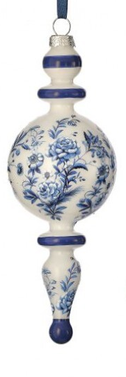 8" GLS FLORAL PRINT FINIAL ORNAMENT