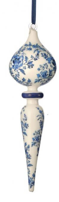 11" GLS FLORAL PRINT FINIAL ORNAMENT