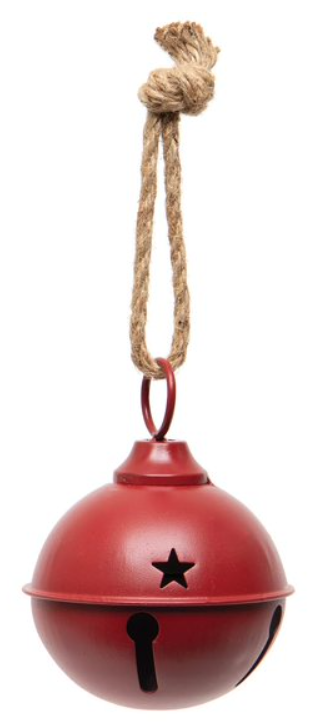 Bell Sleigh and Jingle Matte Hanging Ornament with Rope Hanger, 5-inch Height, Metal, Christmas Season Decoration