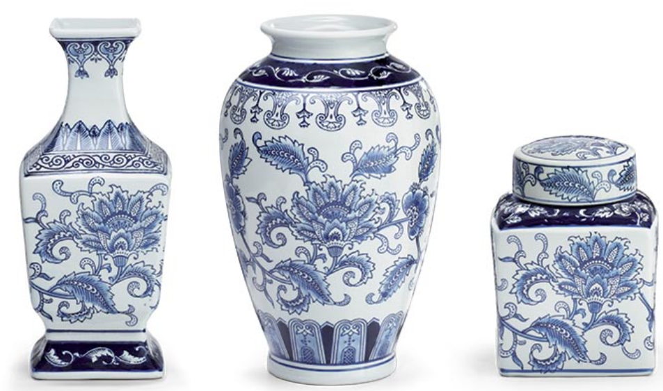 BLUE FLORAL ASSORTED PORCELAIN VASES