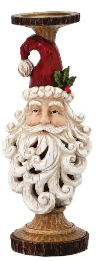 15.5" RESIN SANTA HEAD CUTOUT BEARD CANDLE  HOLDER