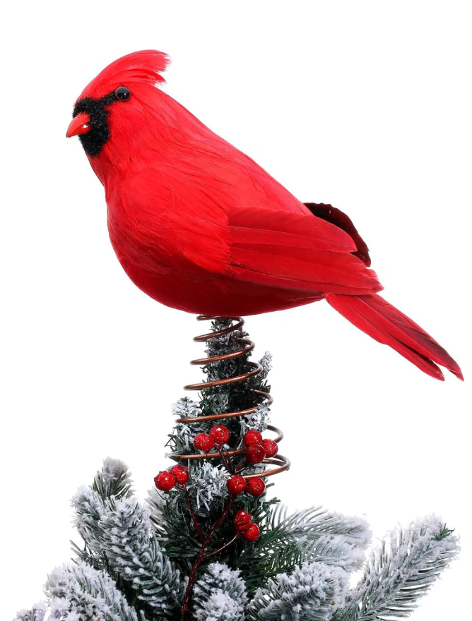 10" FEATHER CARDINAL TREE TOPPER