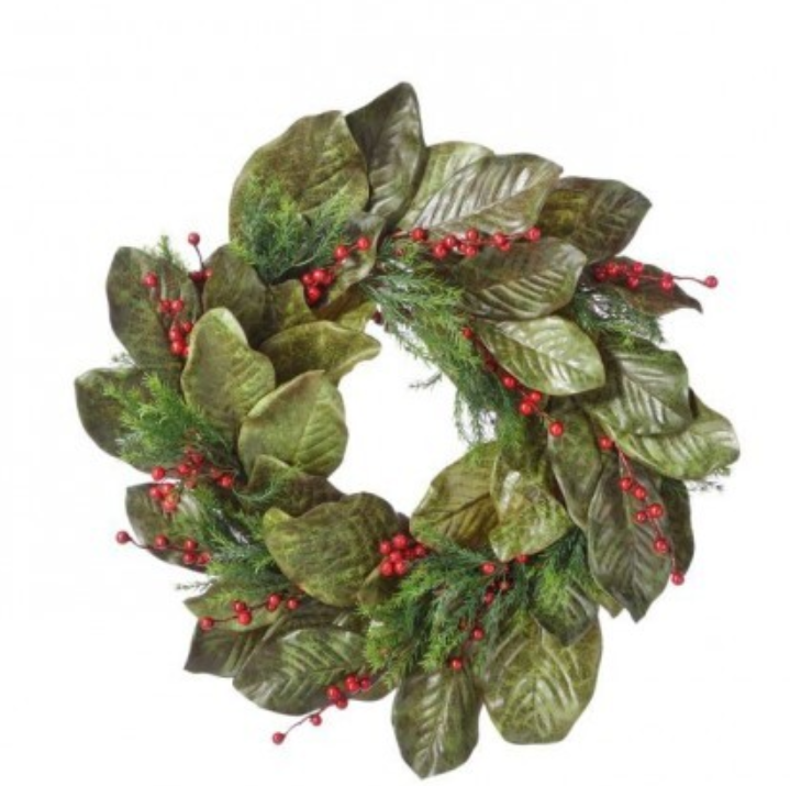 26" WATERPROOF BERRY MAGNOLIA LEAF WREATH