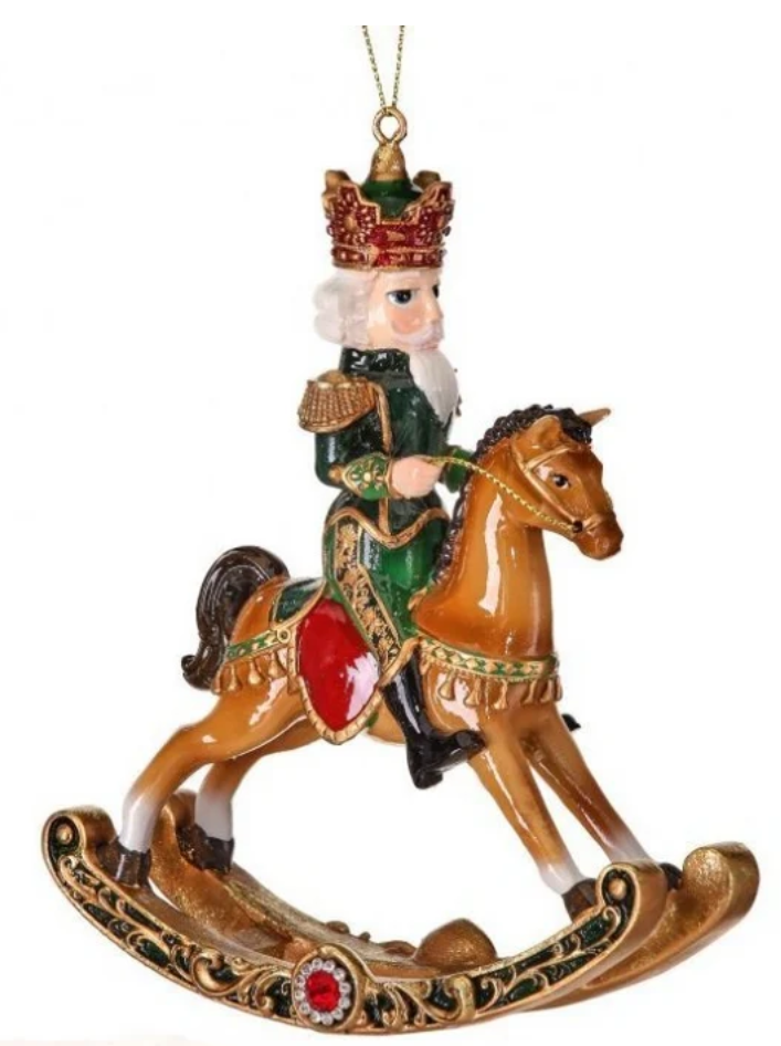 6" RESIN ROYAL JWL NUTCRAKER ROCKING HORSE ORNAMENT
