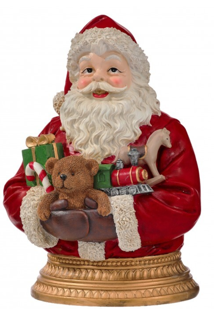 12" RESIN SANTA BUST WITH GIFT/BEAR