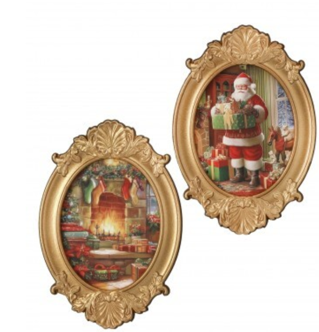 8X12" FRAMED SANTA/MANTLE XMAS EVE ART