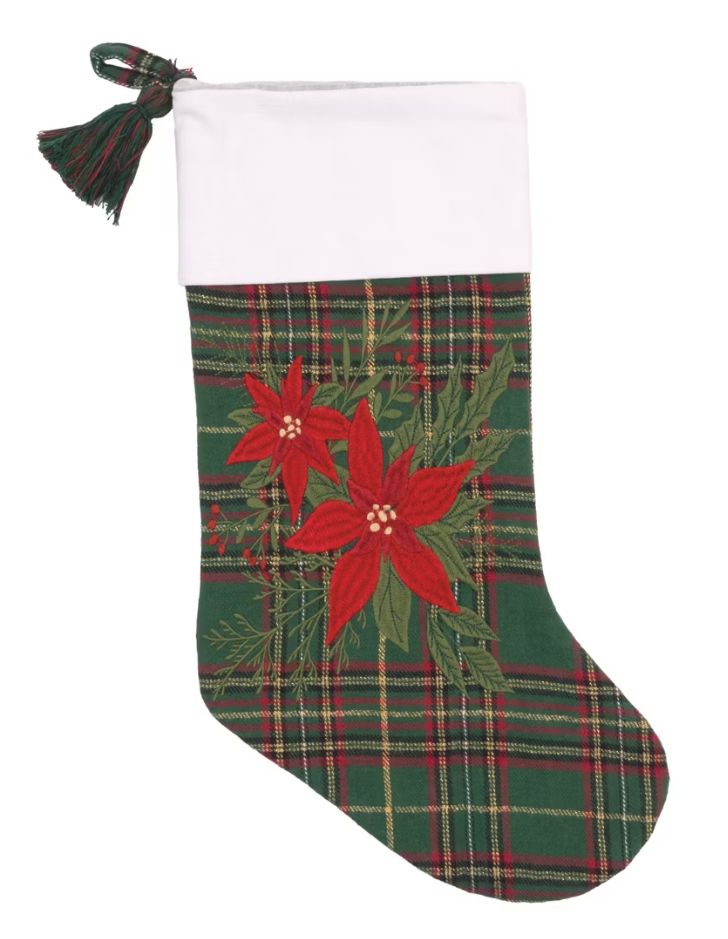 Poinsettia Plaid Christmas Stocking