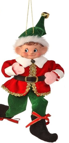 9" Fabric Red and Green Tidings Bendable Elf