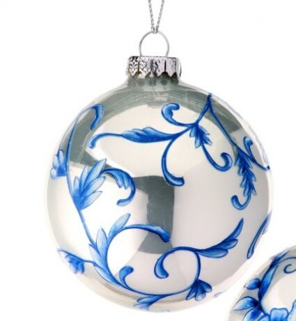 4" GLASS BLOOMSBURY FLORAL BALL ORNAMENT