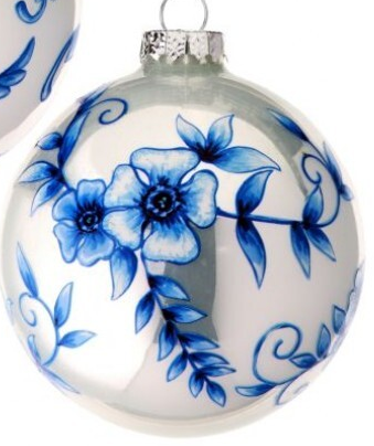 4" GLASS BLOOMSBURY FLORAL BALL ORNAMENT