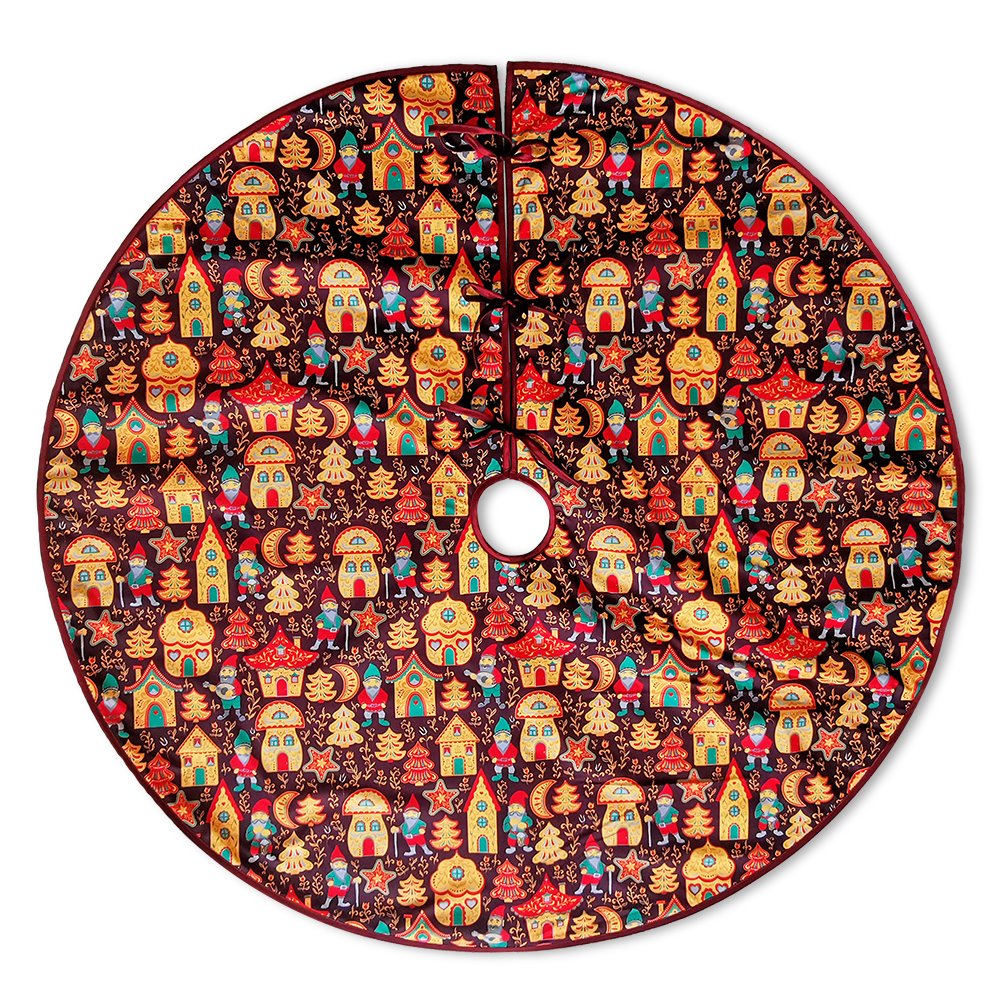 Gnome Folk Pattern Vintage Christmas Tree Skirt