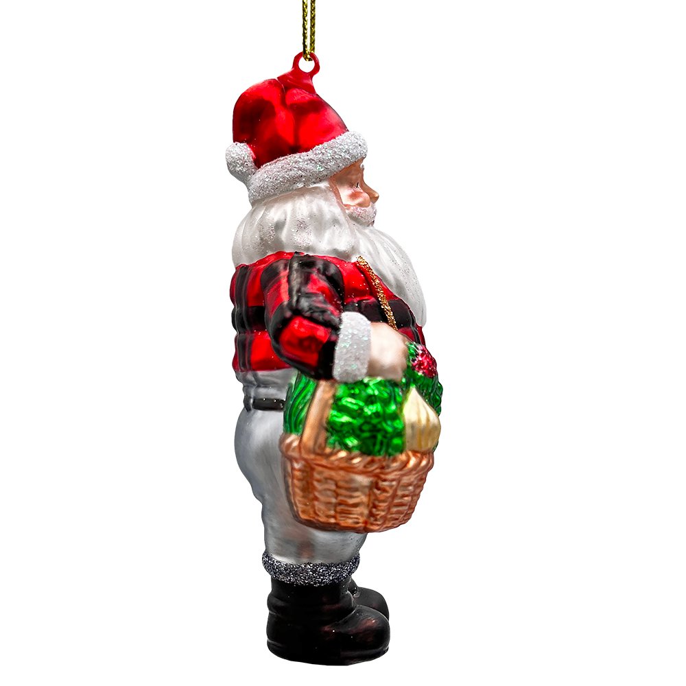 Wholesome Santa the Vegetable Farmer Glass Christmas Ornament, Farm Style Holding Potatoes, Lettuce, and Tomatoes