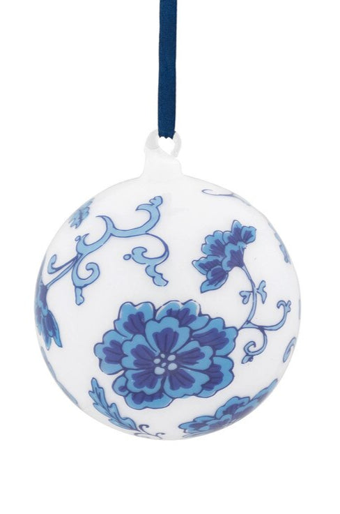 Chinoiserie Peony/Feathers Glass Ball Ornament