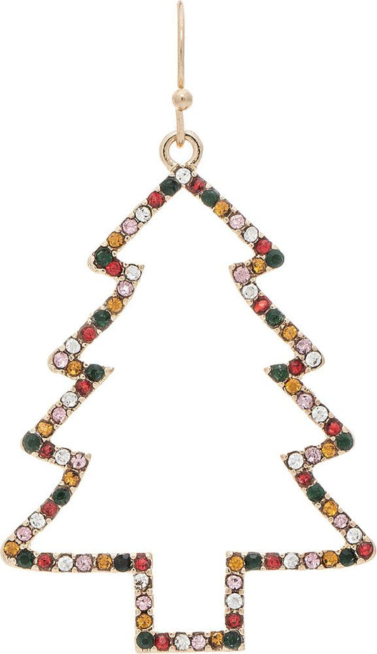 Gold Bling Edge Crystal Tree Christmas Earring