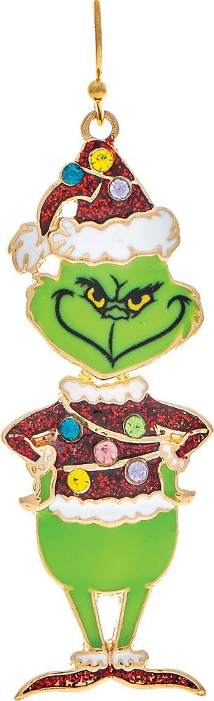 Gold Bobble Head Green Guy Christmas Lights Enamel Earing