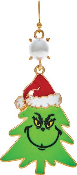 Gold Green Wicked Green Tree Guy Santa Hat Enamel Earring