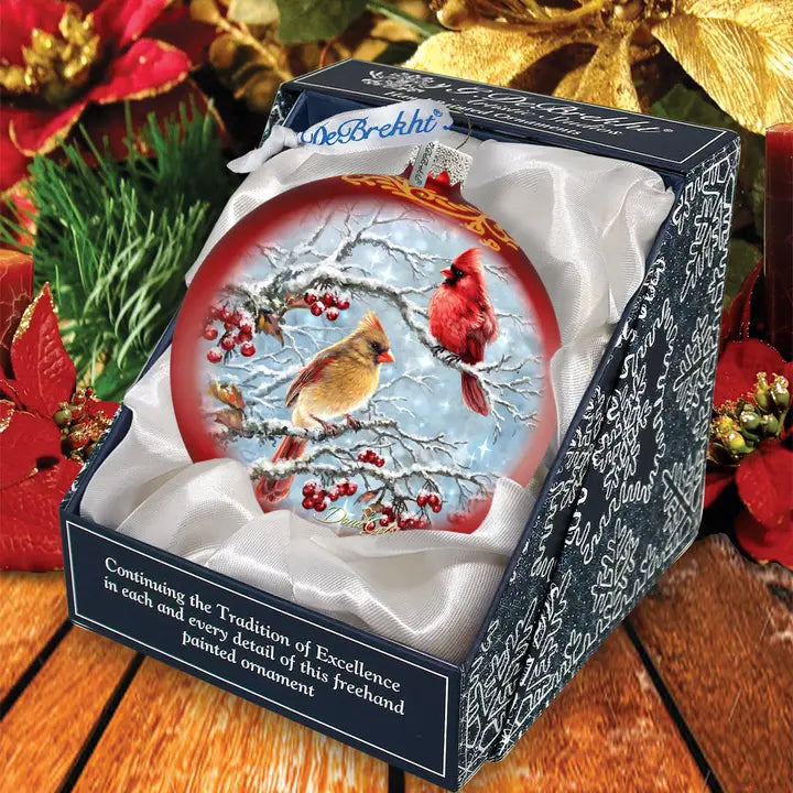 Winter Cardinals Glass Ornament Holiday