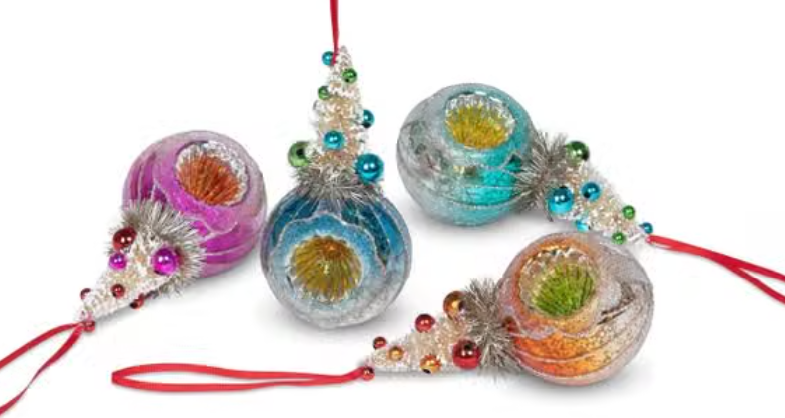 Glass Reflector Ball with Sisal Tree Ornament, 4 Assorted Styles