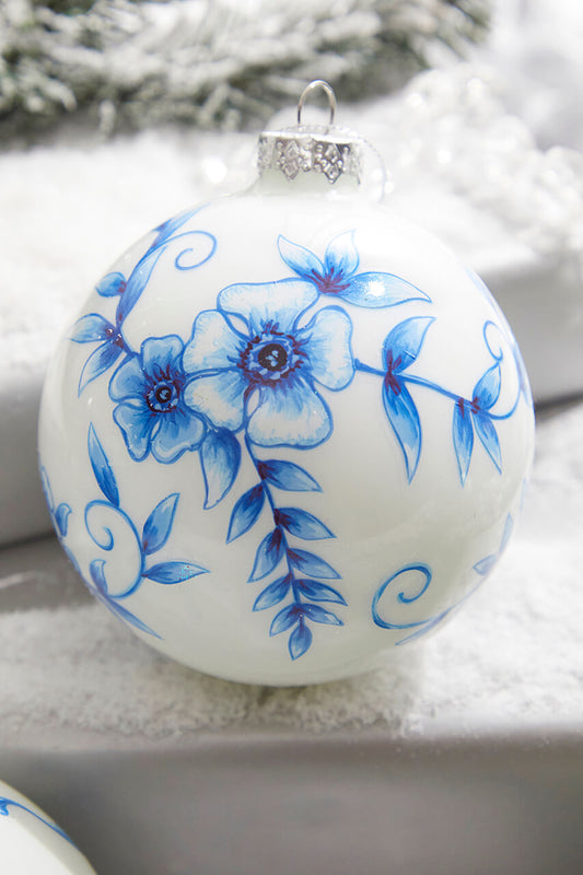 4" GLASS BLOOMSBURY FLORAL BALL ORNAMENT