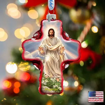 Jesus Resurrections Icon Cross Glass Ornament