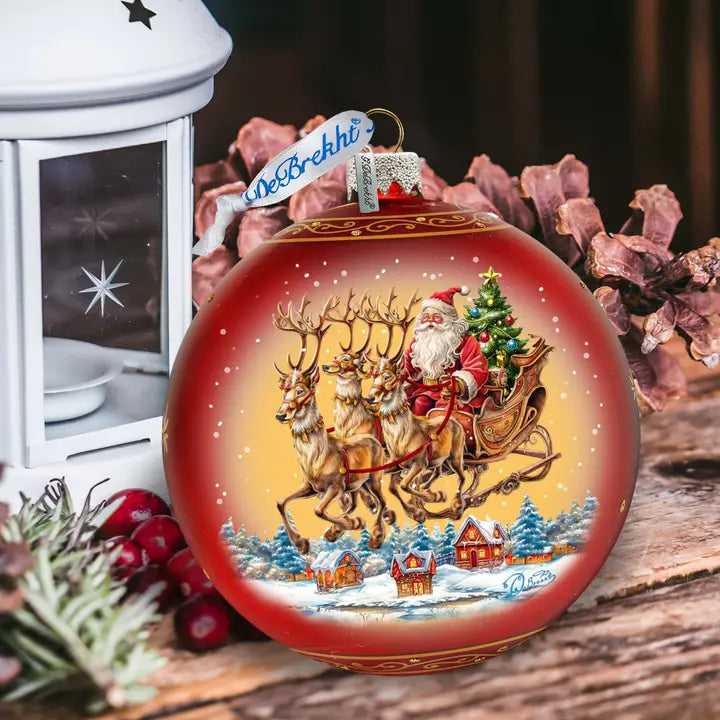 Santa On Sleigh Lg Glass Ornament LTD