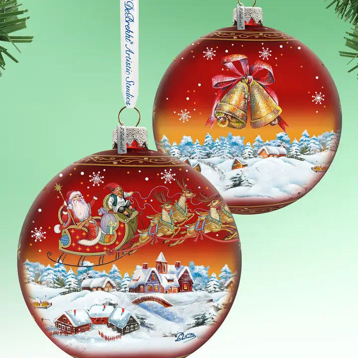 Up Up & Away Red Glass Ornament, Handpainted Le G.Debrekht