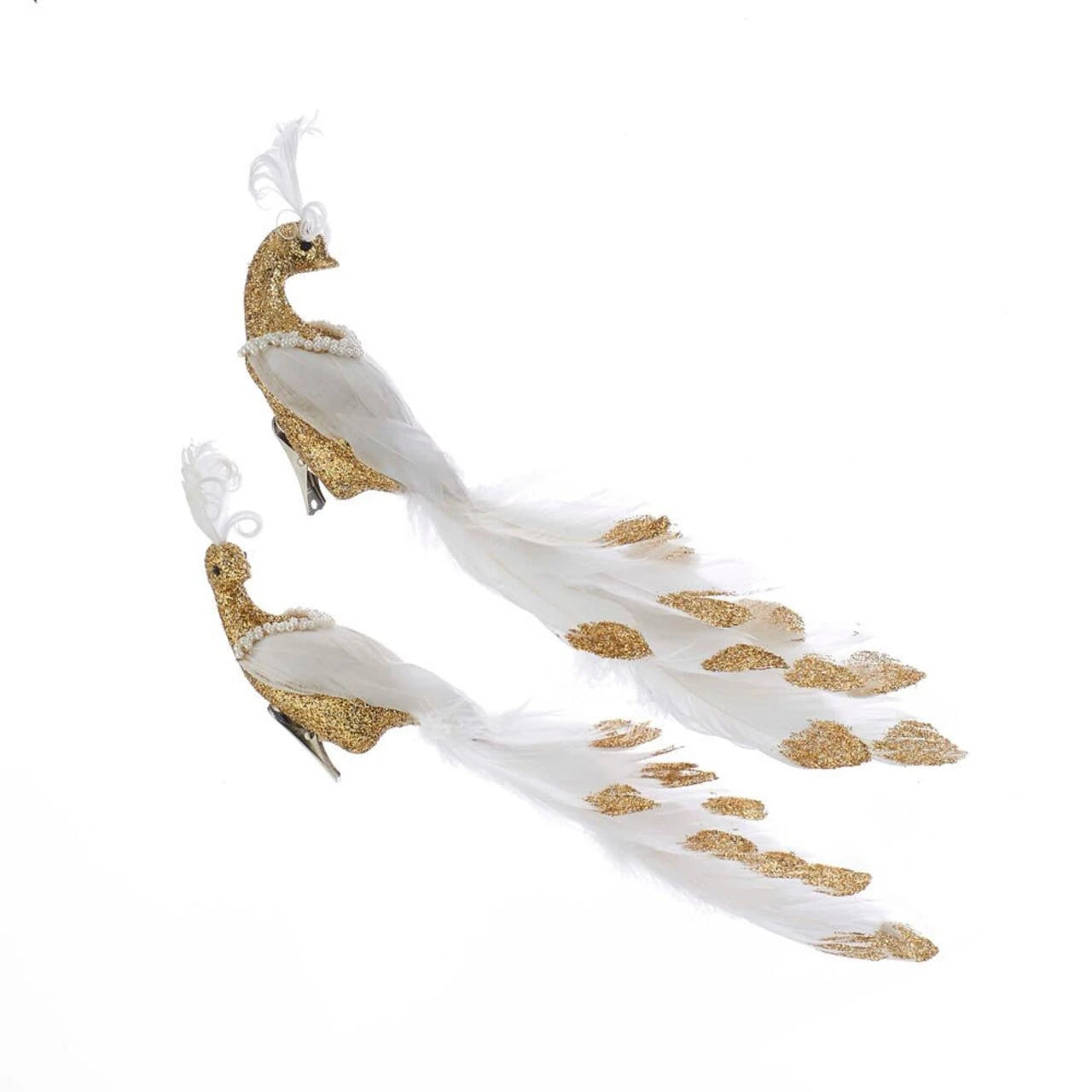Feather Peacock With Pearls Clip-On Ornaments