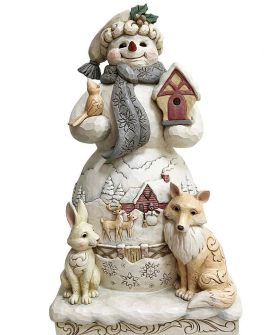 HEARTWOOD CREEK WHITE WOODLAND SNOWMAN STATUE - E & C Creations
