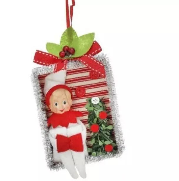 4.5" Knee Hugger Elf Shadowbox Ornament