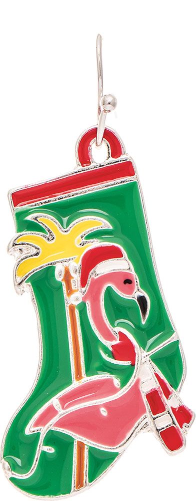 Silver Flamingo Christmas Stocking Earring