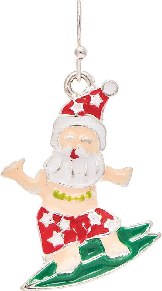 Silver Multi Surfing Hula Santa Earring